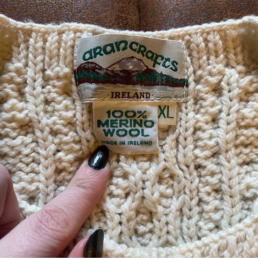 Aran Crafts Cream Merino Wool Cardigan Sweater With Pockets and Pearl Buttons - Picture 2 of 12